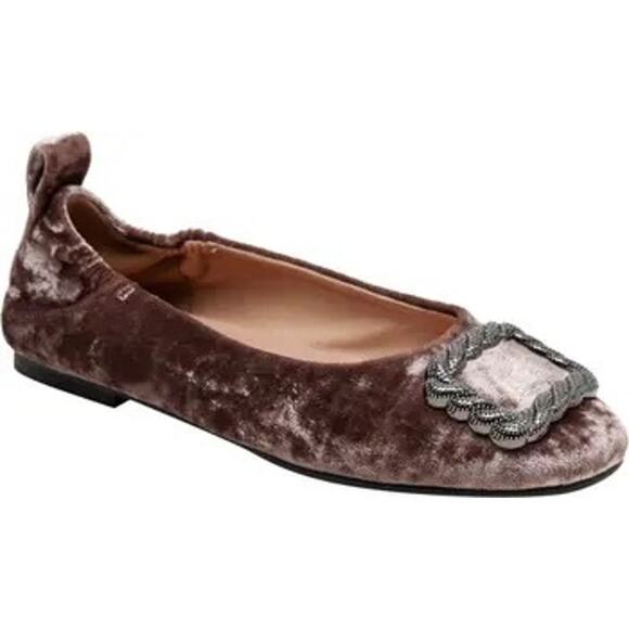 Linea Paolo Mauve Taupe Velvet Marie Buckle Flats 7.5 - Picture 1 of 7